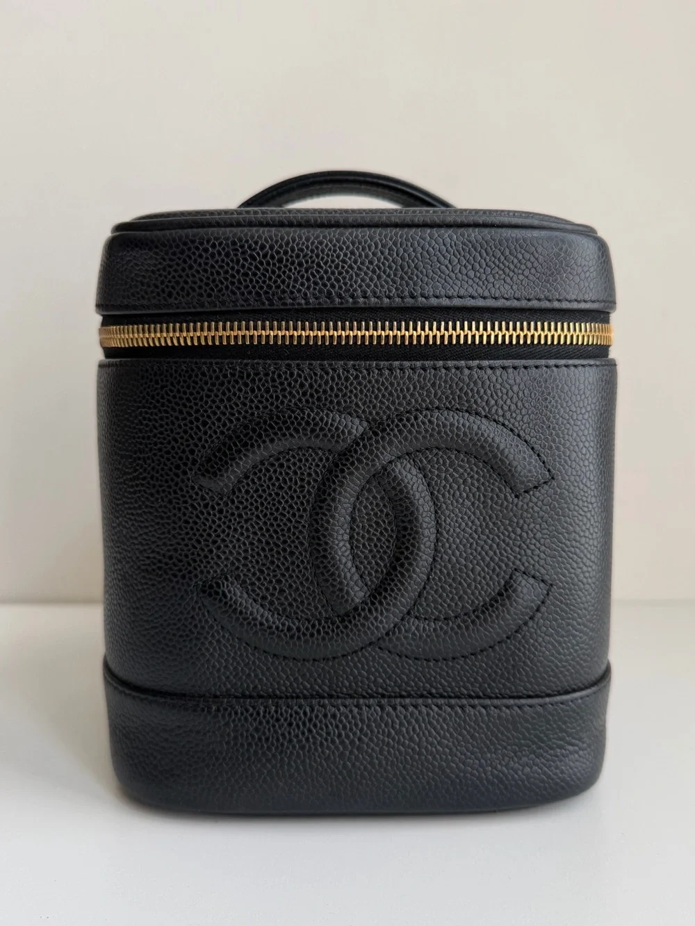 CHANEL Black Caviar Leather Vanity Case with Gold Hardware